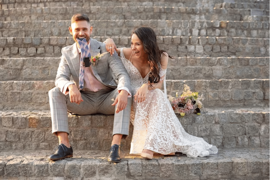 Photos de mariage avec un costume tweed